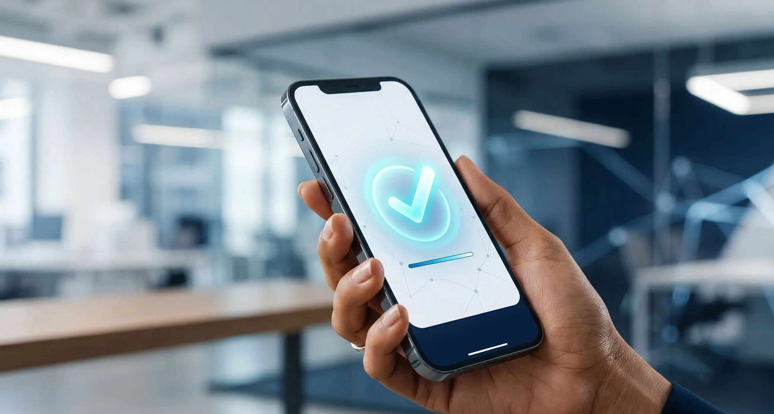 Hand holding smartphone with completed checkout