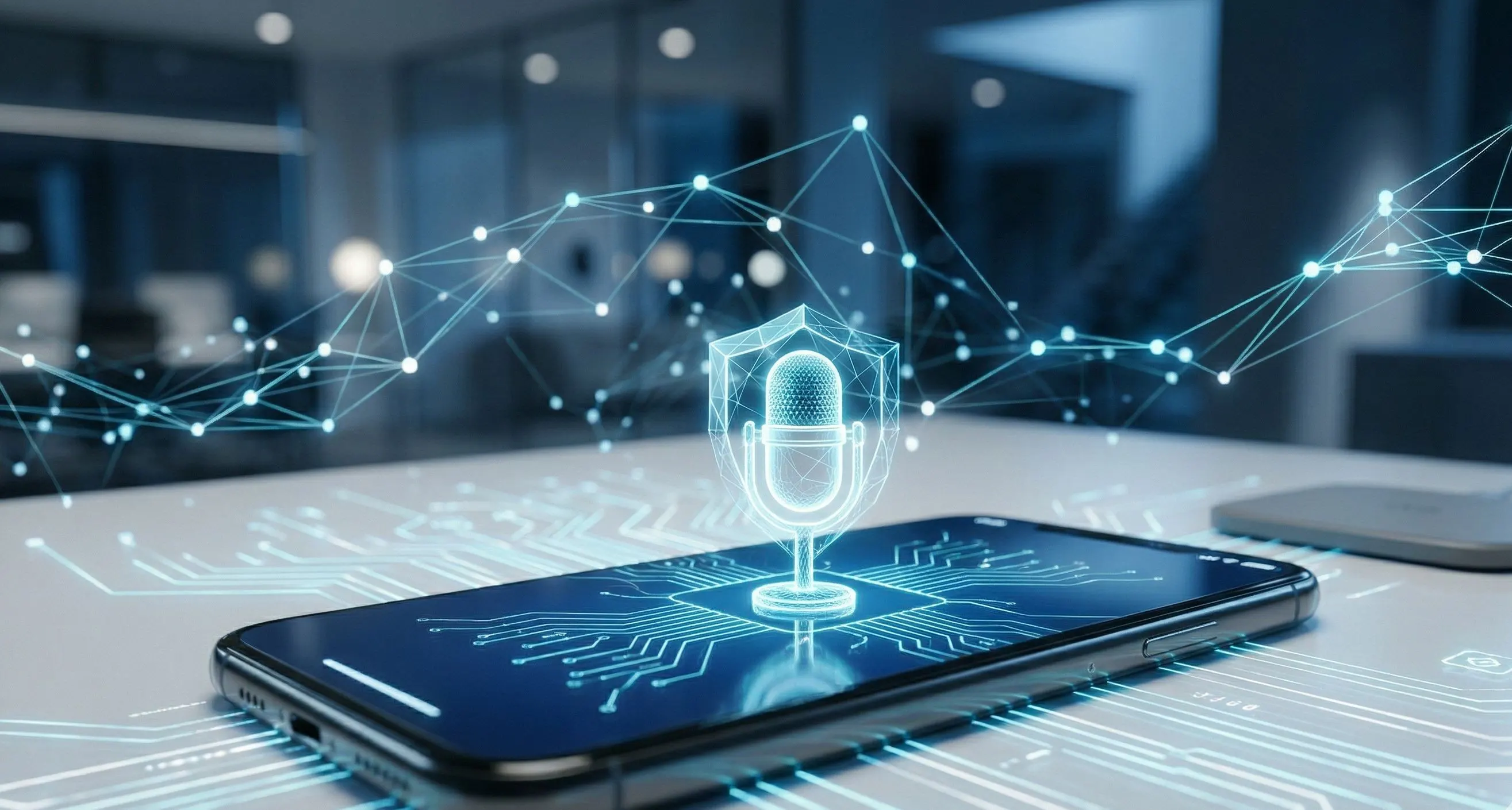 Locked microphone icon on smartphone representing data privacy