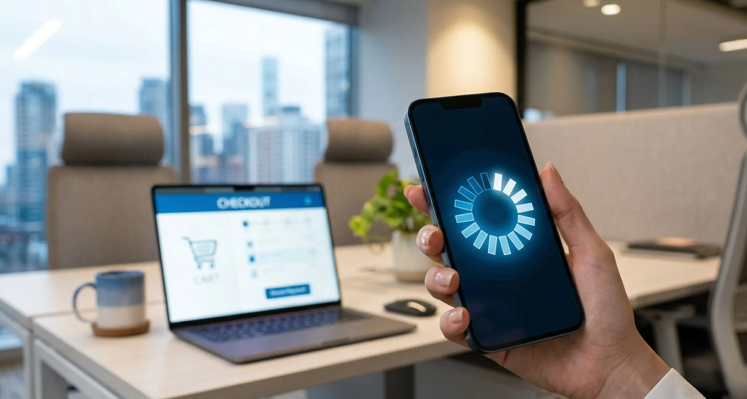 Smartphone with infinite loading screen during mobile checkout